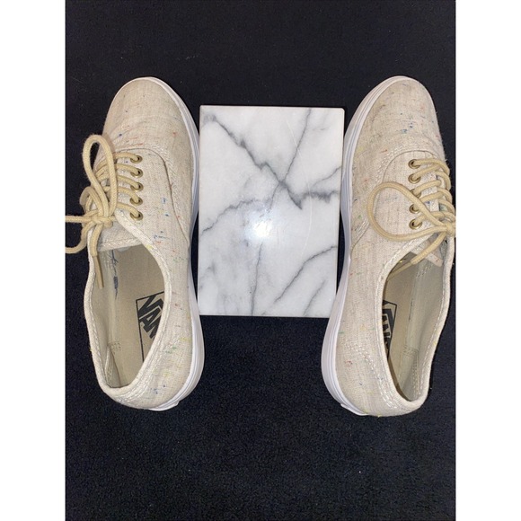 VANS M 5.5 W 7.0 Casual Lace Up Skate Shoes Sneakers Tan‎ Speck Canvas TB4R - Picture 3 of 9